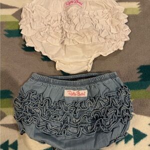 Ruffle Butts Kids Ruffled Bloomers - White and Blue